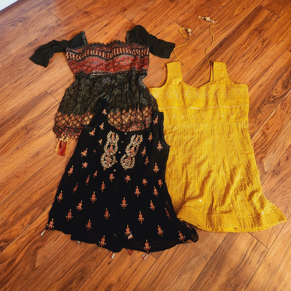 Indian Pakistani Sharara Tops Embroidered Black and Yellow Dress